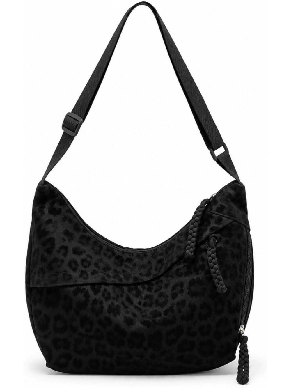 Leopard Print Crossbody Bag, Crescent Hobo Crossbody Bags for Women